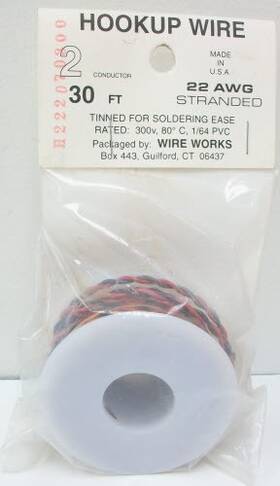 H222070300 Wire Works 2c 22g 30ft Black/red