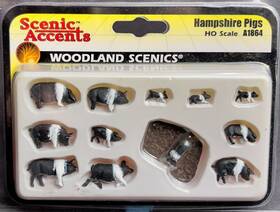 A1864 Woodland Scenics Scenic Accents Hampshire Pigs Ho Rtp1/87 Black And White