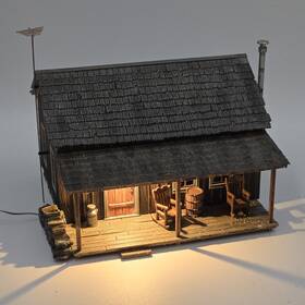 Br5869 Woodland Scenics O Scale Rustic Cabin Pre-lit Built And Ready