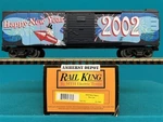 30-7490 Mth Railking 2002 Happy New Year Box Car O/O27. Fixed Price $24.95.