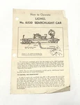 Postwar Lionel 6520 Searchlight Car Instruction Sheet C6 1950. Fixed Price $6.00.