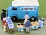 Busch Ho Scale Built Scene W/ 3 Preiser Figures - Fish Monger Van Set #7990. Fixed Price $17.50.