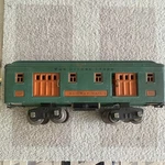 Lionel 332 Railway Mail Car Standard Gauge Green Orange Pressed Steel. Fixed Price $40.00.