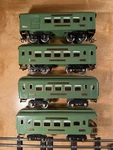 Ives Prewar Standard Gauge 184, 185, 186 Passenger Cars. Fixed Price $250.00.