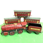 Vintage 1920-30S Ives Wind Up Train Red Engine & 4 Cars Set, Usa, Works. Fixed Price $327.99.
