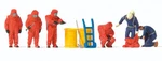 Ho Preiser 10730 Firemen / Firefighter Figures In Red Hazmat Suits With Barrels. Fixed Price $25.95.