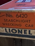Lionel No. 6420 Searchlight Wrecking Car Original Box Damaged - Untested. Fixed Price $90.00.