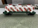 Lionel Christmas Peppermint 3 Dome Tank Car. Fixed Price $46.00.