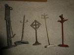 Of 5 Worn Vintage Prewar Lionel Other Metal Railroad Signs Poles Tlc. Fixed Price $29.00.