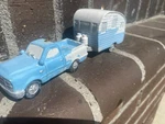 Chevrolet Chevy C-10 Pickup Blue And Trailer Worn Look Antique Model Train Decor. Fixed Price $21.99.