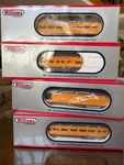 Vintage Williams By Bachmann, 4 Aluminum Streamline Passenger Carss Nib. Fixed Price $266.00.