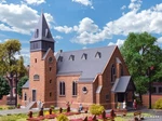 Church With Tower & Wall - Ornate Stonework Ho Scale Plastic Kit 39766. Fixed Price $221.95.