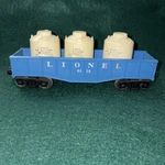 Lionel Postwar 6112-85 Car & 3 White Canisters W/ Lettering. Fixed Price $20.00.