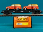 30-7681 Mth Railking Flat Car W/ '51 Panel Vans 0/027 New. Fixed Price $34.95.