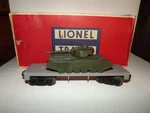Lionel #6401-25 Flatcar W/ Green Army Tank". Fixed Price $69.95.