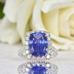 5.20CT Cushion Cut Natural Tanzanite &diamond Real 18K White Gold Luxurious Ring. Fixed Price $311.99.