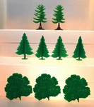 Plasticville Spruce Pine Evergreen Maple Gauge Circa 1950 9PC Lot. Fixed Price $76.50.