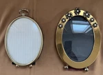 Lot/ 2 Vintage Oval Easel Frames For 3" X 4" Photo Flower Detail & Pocket Watch. Fixed Price $23.99.