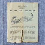 1962 Lionel No 3349 Turbo Missile Car Instruction Sheet Model Railroad Toy Train. Fixed Price $5.99.