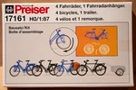 Preiser Ho #17161 Accessories -- Bicycles W/trailer Kit PKG(4). Fixed Price $21.59.