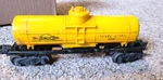 Lionel Lines Postwar 6015 Sunoco Yellow Single Dome Tank Car. Fixed Price $8.95.