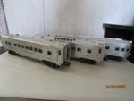 Lionel, Gauge, Piece Lighted 3432, 3435, 3436 Passenger Cars W/red Lettering. Fixed Price $80.00.