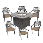 Propane Fire Pit Table Round 52" 7 Piece Patio Set 6 Dining Outdoor Chairs.. Fixed Price $3369.00.