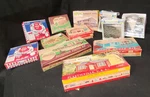 Variety Of Plasticville Toy House Log Cabin Lumber Yard Trees Church Fire. Fixed Price $12.50.