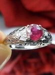 Natural Ruby Sterling Silver Etched Edwardian Filigree Ring (custom) D160. Fixed Price $146.64.