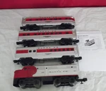 Lionel O-27 Santa Fe Warbonnet Alco FA2 Diesel Loco & 3-LIGHTED Passenger Cars. Fixed Price $179.99.