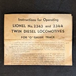 Lionel #2343 & 2344 Twin Diesel Locomotives Instruction Sheet, Original. Fixed Price $5.00.