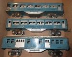 Lionel #1685/1686/1687 Pre War Blue/ Silver Roofs .passenger Cars ,rare. Fixed Price $375.00.