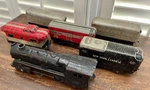 Lot Of 6 Vintage Marx Marlines Tin Litho Train Locomotive Engine, Cars & Caboose. Fixed Price $75.00.