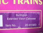 Mth Premier Burlington Northern Extended Vision Caboose 20-91023. Fixed Price $50.00.
