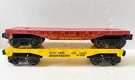 Lionel 027 Gauge Union Pacific Up 9020 Flatcars - No Load Red & Yellow. Fixed Price $20.00.