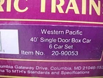 Mth 20-90053 Scale Western Pacific Premier 40' 6 Car Box Set. Fixed Price $300.00.