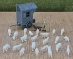 Preiser Ho Scale Sheep, Shepard #14411 & Vollmer Shepherd's Wagon #3742. Fixed Price $16.00.