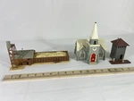 Railroad Buildings Church House & Station Vintage Model Trains Lot Of 3. Fixed Price $22.50.