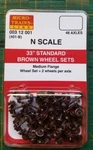 Micro Trains 003 12 001 (401-B) 33" Standard Brown Wheel Sets Med Flange. Fixed Price $18.25.