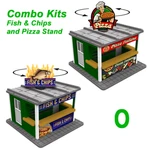 Fast Food Combo - Fish & Chips Pizza Stands W/rotating Banners (o Scale). Fixed Price $79.00.