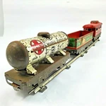 Vintage Tin Litho Toys Marx O-gauge Train Cars Caboose, Oil Tanker, & Gondola. Fixed Price $62.00.