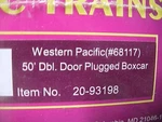 Mth Premier Western Pacific 50 Double Door Plugged Boxcar 20-93198 Scale. Fixed Price $160.00.