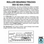 Micro-trains 00302034 (1032) Roller Bearing Trucks W/ Long Ext. Couplers 1PAIR. Fixed Price $9.28.