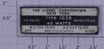 Lionel 1036-1 Type Transformer Nameplate. Fixed Price $8.00.