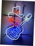 Cowboy Neon Sign Millers Lite Guitar Glass 19''BEER Bar Man Cave. Fixed Price $150.39.