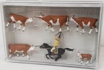 Preiser New #10159 1/87 Scale Set Of Longhorn Cattle W/cowboy Horseback. Fixed Price $31.99.