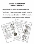 Lionel Transformer Service Manuals (smaller Non Zw/kw) Best Repro) You Choose. Fixed Price $7.50.