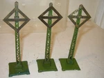 3 Lionel # 068 Rr Crossing "look Out For Locomotive Qty Green Base Brass Sign. Fixed Price $22.00.