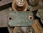 1880'S Antique American Steam Engine Boiler Brass Plaque Rheutan. Fixed Price $199.00.