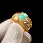 Natural Fire Opal Gemstone With Gold Plated 925 Sterling Silver Men's Ring #5824. Fixed Price $111.61.